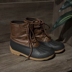 Sperry Tan and Black Port Duck Boots 2